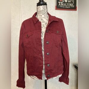 Nine West Women's Denim Jean Jacket Maroon/Burgundy, Stretchy Size: L